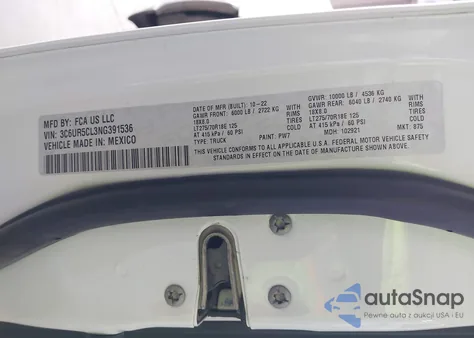 2022 Ram 2500 Tradesman from USA, damaged, VIN 3C6UR5CL3NG391536